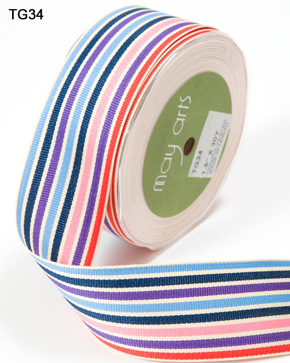 Multicolor Striped Grosgrain Ribbon - 1.5" Online Ribbon - May Arts